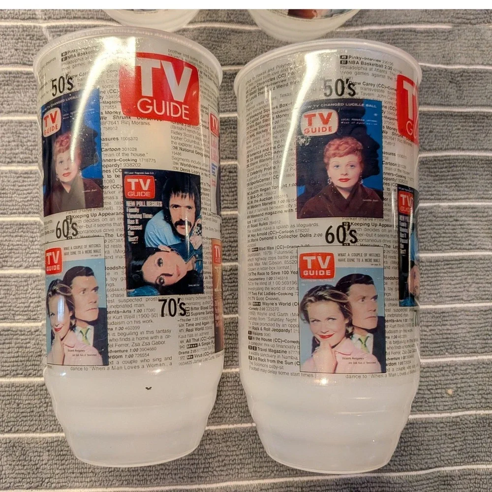 Vintage TV Guide Plastic Tumblers Set of Four Retro Collectible Cups